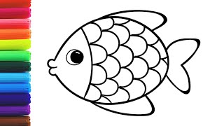 How to draw a colorful fish easy  painting and coloring rainbow fish for beginners [upl. by Polak]