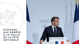 Discours du Président Emmanuel Macron en l’honneur des troupes qui défileront le 14 juillet [upl. by Ydahs]