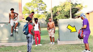 Reaching In My Bag Prank Infront Of Gangsters In HOOD GONE WRONG [upl. by Eelaras]