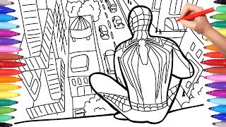 Spiderman in the City Coloring Pages Coloring Painting Spiderman on the Roof of New York [upl. by Folberth923]