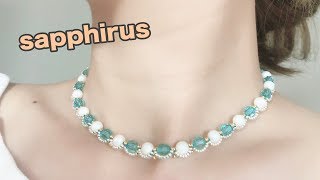 【ハンドメイド】夏色ショートネックレスの作り方✨スワロフスキーとシードDEMIビーズ How to make a necklace with swarovski Summer necklace [upl. by Onitram]