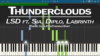 LSD  Thunderclouds Piano Cover ft Sia Diplo Labrinth Synthesia Tutorial by LittleTranscriber [upl. by Derdlim383]