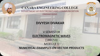 VTU EMW 18EC55 M1 L7 NUMERICAL EXAMPLES ON VECTOR PRODUCTS [upl. by Tinya]