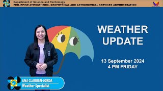 Public Weather Forecast issued at 4PM  September 13 2024  Friday [upl. by Anaer935]