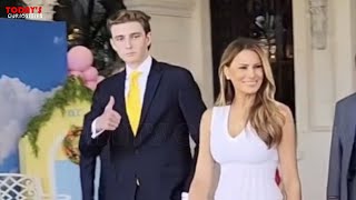 Melania and Barron Trump look smiling for Easter brunch at MaraLago [upl. by Maryl]