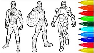 Spiderman and AVENGERS SUPERHEROES Coloring Pages  AVENGERS Colouring Pages For Kids [upl. by Alios]