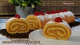 BRAZO GITANO RELLENO CON DULCE DE LECHE DELICIOSO Y FÁCIL [upl. by Bergwall]