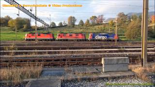 Rail Traffic in Chiasso Smistamento FFS shunting wagons amp freight trains  22 [upl. by Aicercal]