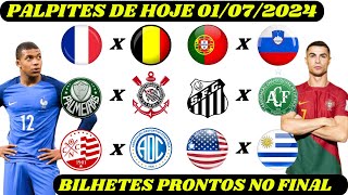 PALPITES DE FUTEBOL PARA HOJE DIA 01 07 2024 [upl. by Banna]