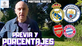 PORCENTAJES Y PREVIA REAL MADRID vs MANCHESTER CITY Y ARSENAL vs BAYERN  CUARTOS DE FINAL CHAMPIONS [upl. by Etteloiv]