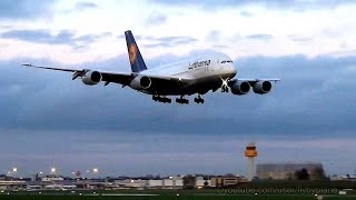 Beautiful Low Pass  Lufthansa A380  Hamburg Airport [upl. by Yeleak]