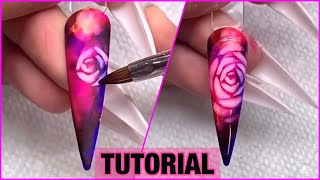 ALCOHOL INK FLOWERS NAIL ART TUTORIAL  ACETONE ROSE NAIL ART  PRESS ON NAILS  NAILS FASCINATION [upl. by Rehpetsirhc]