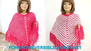 Como tejer el poncho N°31 REVERSIBLE a crochet en punto panal de abeja paso a paso TODAS LAS TALLAS [upl. by Llireva]