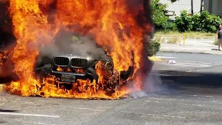 Car erupts in flames [upl. by Eyde711]