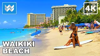 4K Waikiki Beach in Honolulu Hawaii  Walking Tour Vlog amp Vacation Travel Guide 🎧 Relaxing Waves [upl. by Ahsiea]