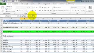 Excel 2010 Norsk  Budsjett  Nybegynnere  Del 3  Formler mm [upl. by Aihtnamas]