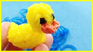 Rainbow Loom Charms 3D Rubber Ducky  How to make with loom bands [upl. by Ocirne]