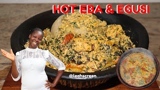 VERY HOT EBA amp SPICY EGUSI SOUP COOKING TRADITIONAL DELICIOUS AFRICAN FOOD [upl. by Aihk]