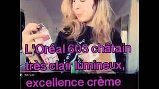 Blond à Châtain coloration à la maison Châtain très clair lumineux 603 LOréal Excellence crème [upl. by Nirroc]