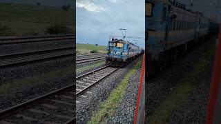 Golgumbaz Express and Goods Train Crossing indianrailways youtubeshorts shortvideo railway rail [upl. by Aoht]