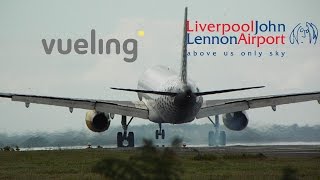 Vueling A320 Overhead Landing at Liverpool Airport [upl. by Anitap]