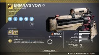 Erianas Vow Exotic Weapon amp Catalyst – Destiny 2 [upl. by Animlehliw308]