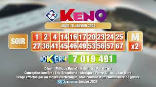 Tirage du soir Keno® du 15 janvier 2024  Résultat officiel  FDJ [upl. by Katzir]