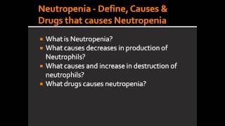 Neutropenia  Define Causes amp Drugs that causes Neutropenia [upl. by Elizabeth]