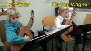 Bach Bourree 8 years old Guitar Duo 2 Guitars Gitarren Young Talents BWV 996 [upl. by Medea]