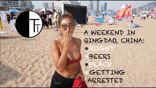 Qingdao China Beach Beers Rugby and getting arrested by the police [upl. by Nerland]