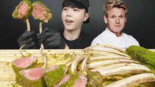 MUKBANG🧲 BEST LAMB EVER👏🏻  Gordon Ramsay’s Herb Crusted Rack of Lamb [upl. by Howlend247]