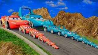 Double Flatbed Trailer Truck vs Speedbumps Train vs Cars BeamngDrive  Flatbed Trailer [upl. by Ahselrak521]