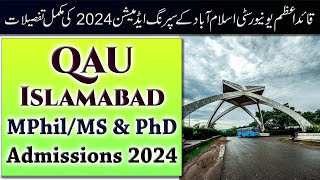 QuaidiAzam University QAU Islamabad Admissions Spring 2024  MPhilMS amp PhD Programs [upl. by Bouley532]