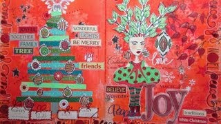 Dylusions Art Journal Spread Tutorial  Christmas [upl. by Uolyram]