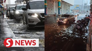 Komtar flooded as rain pours over city [upl. by Feld]