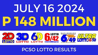 Lotto Result Today 9pm July 16 2024  PCSO Complete [upl. by Sivatco344]