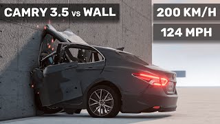 Toyota Camry 35 crashes to the WALL 😮 200 kmh  Realistic Crash Test [upl. by Zurkow679]