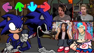 Youtubers reaction to Sonicexe Mod  Faker Sonic Transformation Friday Night Funkin [upl. by Florida]