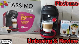 Bosch Tassimo Happy coffee maker first use  Unboxing amp Review How to use [upl. by Bergmann]