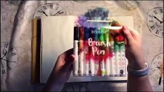 Ecoline Watercolour Pens  Dylusions Art Journal [upl. by Odawa]