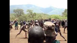 South Ethiopia  Upper Omo Valley  Suri tribe aka Surma tribal Donga Stick Fighting Ceremony [upl. by Elocin202]