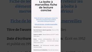 les informations complet de fiche de lecture  la Boîte à Merveilles 😍✅ [upl. by Alben141]