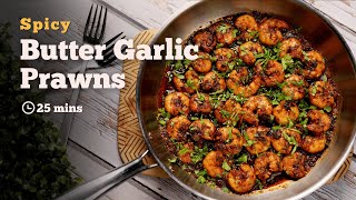 Spicy Butter Garlic Prawns Recipe  Garlic Prawn  Cookd [upl. by Gilmore]