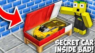 Who HIDE a RAREST CAR INSIDE THE BED in Minecraft  NEW BUGATTI IN BED [upl. by Adnaerb]