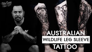 FullLeg Sleeve  Australian Nature amp Wildlife Tattoo [upl. by Sukcirdor722]