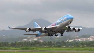 Boeing 747 Take Off from Martinique Runway 28 [upl. by Godderd]