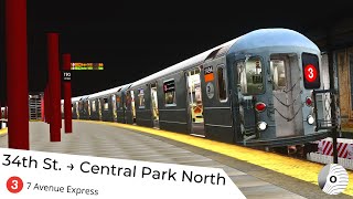 OpenBVE  34th STPENN STATION to CENTRAL PARK NORTH New York City Subway 3 Line [upl. by Fidelas]