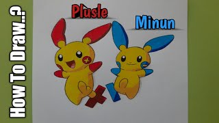 Cute Plusle and Minun Pokemon drawing step by step  kds art  sandeep rawat [upl. by Kerk488]