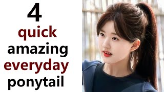 4 best easy ponytail  everyday high pony hairstyle  hairstyle for college [upl. by Irrej]