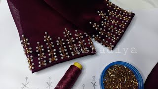 Easy but beautiful beadwork embroidery for blouse kurti sleevesbeadwork embroidery for beginners [upl. by Lita794]